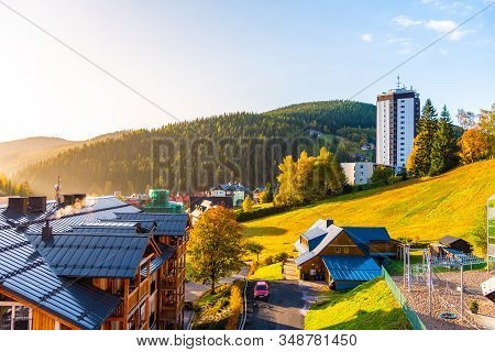 Modern High Building In The Centre Of Pec Pod Snezkou In Giant Mountains, Krkonose National Park, Cz