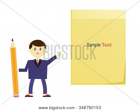 Business Man With Pencil And Yellow Sticky Pasted Note.