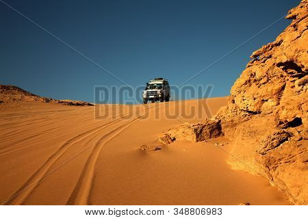 Landscape Of The Desert Near El Gouna With Jeep On A Dune