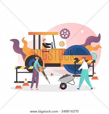 Asphalt Paving Services Vector Concept For Web Banner, Website Page
