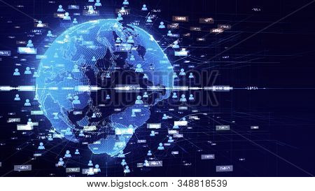 Technology Network For Internet Marketing Holographic Information And Earth Image Provided By Nasa