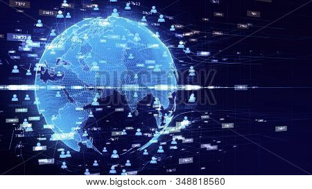 Technology Network For Internet Marketing Holographic Information And Earth Image Provided By Nasa