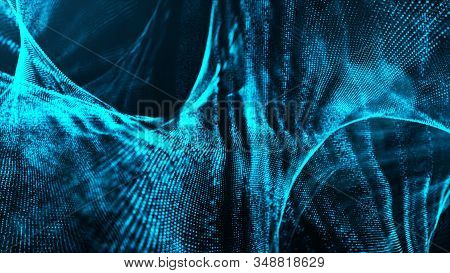 Digital Blue Color Particles Wave Motion Abstract Background