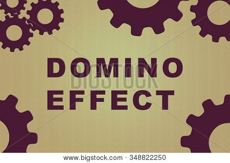 Domino Effect Sign Concept Illustration With Vilolet Gear Wheel Figures On Colored Gradiennt Backgro