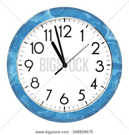 Blue Wall Clock. Isolated On White Background. High Quality Photo.