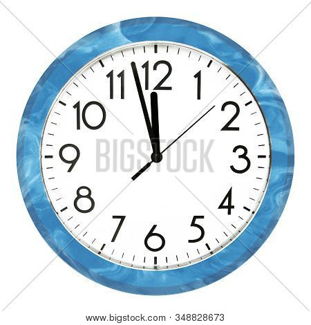 Blue Wall Clock. Isolated On White Background. High Quality Photo.