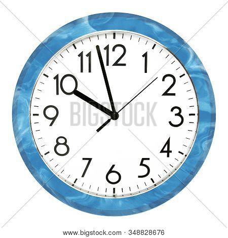 Blue Wall Clock. Isolated On White Background. High Quality Photo.