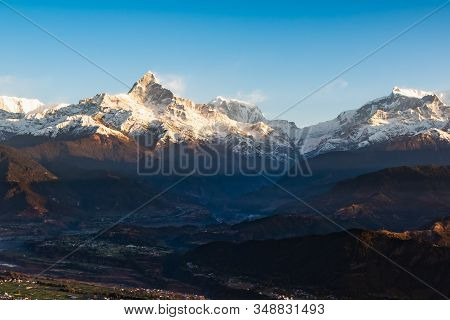 Machapuchare Sunrise View In Dhampus Pokhara Nepal.