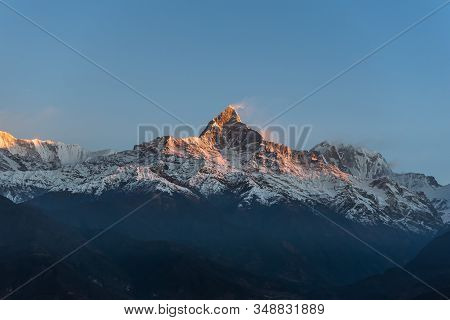 Machapuchare Sunrise View In Dhampus Pokhara Nepal.