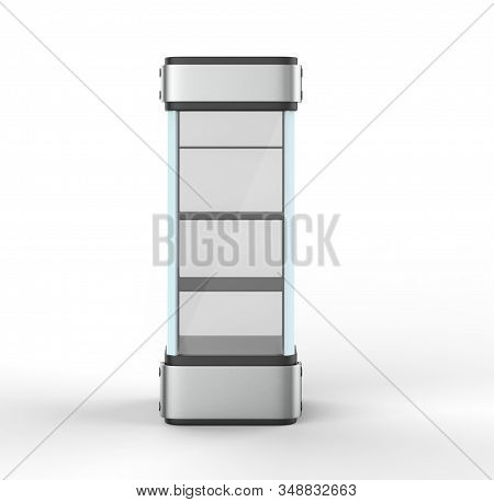 Transparent Display Case Glass Showcase Mobile Phone Display Counter. 3d Illustration