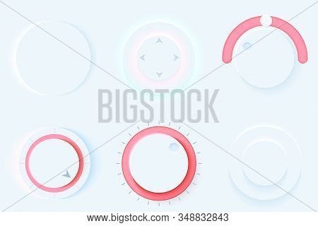 Neumorphic Ui Circle Light Color Set. Workflow Graphic Elements In Skeuomorph Trend Design. Circular