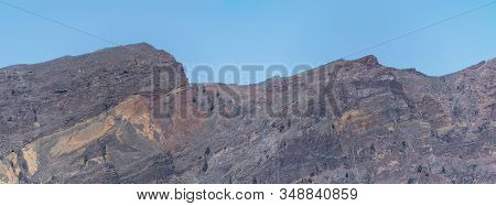 Panoramic View On Colorful Vocanic Rock Of Crater Caldera De Taburiente With Mountainroque De Los Mu