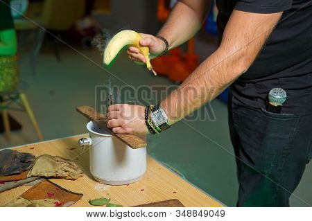 Nitrogen Frozen Bananas. Submerse A Banana In Liquid Nitrogen -320 F And Notice How Cold It Becomes.