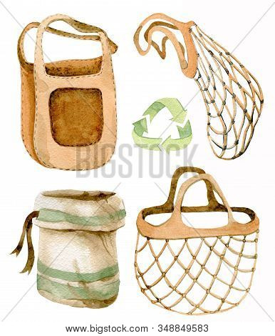 Set Of Objects. Ecology. Bags And Shoppers. Zero Waste.