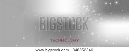 Gray Wireless Abstract. Technology Illustration. Big Data Cloud. Gradient Future Connection. Cosmic 