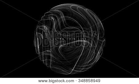 Ultra Thin Line Fluid Geometry. Dynamic Vector Distorted Spheres. Digital Fractal 3d Swirl. Futurist