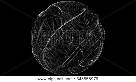 Ultra Thin Line Fluid Geometry. Dynamic Vector Distorted Spheres. Digital Fractal 3d Swirl. Futurist