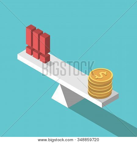 Exclamation Mark And Dollar Coins On Scale. Risk And Reward Balance, Danger, Finance And Investment 