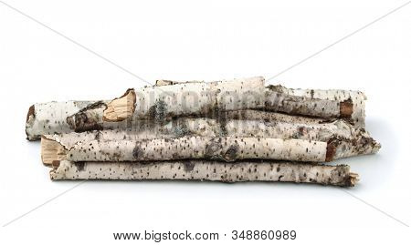 Pile of birch twigs isolated on white