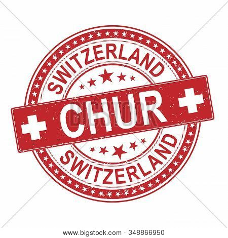 Chur, Switzerland, Stamp Vector Illustration, On A White Background