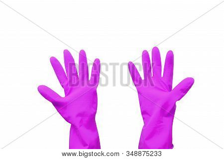 Household Rubber Gloves In Purple On An Isolated Background