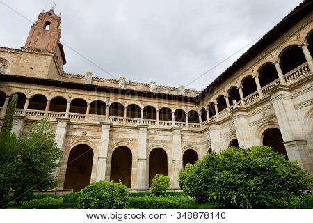 Leon, Spain - June 27, 2017: Cloister of the monastery of San Isidoro.