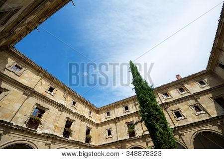 Leon, Spain - June 27, 2017: Cloister of the monastery of San Isidoro.