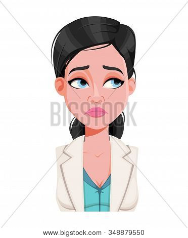 Face Expression Of Beautiful Young Doctor Woman, Disappointed. Female Emotion. Cute Cartoon Characte