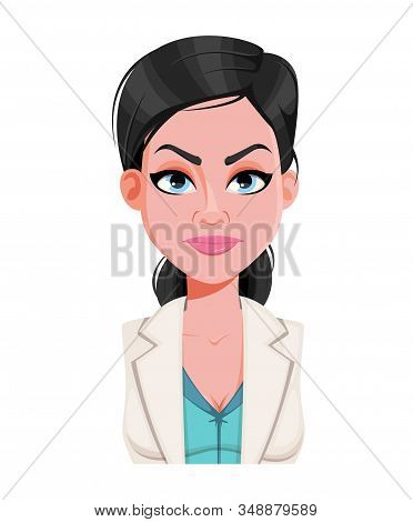 Face Expression Of Beautiful Young Doctor Woman, Angry. Female Emotion. Cute Cartoon Character. Stoc