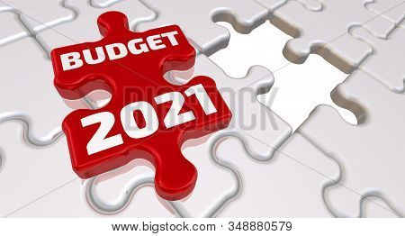 The Budget Of 2021. The Inscription On The Missing Element Of The Puzzle. Folded White Puzzles Eleme
