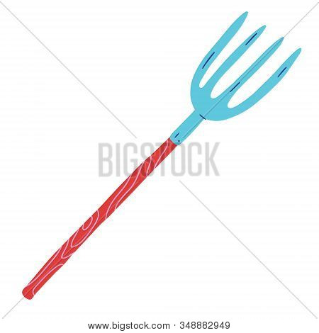 Metal Pitchfork, Hayfork Tool For For Farmers And Gardening, Agriculture Equipment. Flat Hand Drawn 
