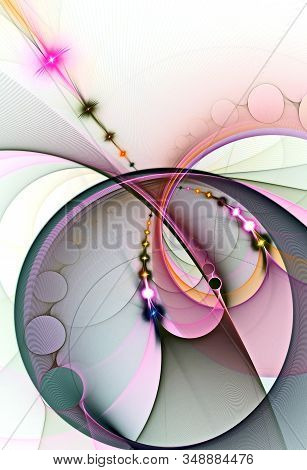 Abstract, Fractal, Computer-generated Image Of Multi-colored Geometric Shapes, Curves And Lines Rese