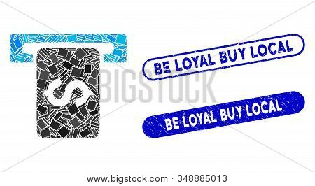 Mosaic Cash Machine And Distressed Stamp Seals With Be Loyal Buy Local Text. Mosaic Vector Cash Mach