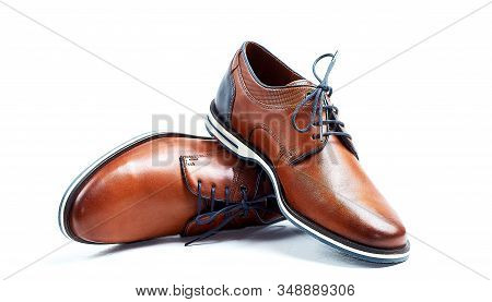 Borwn, Leather, Male Shoes Isolated On The White Background