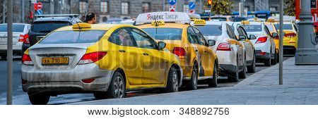 Mosocw, Russia - January, 26, 2020: the image of the taxi on Mosocw street