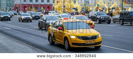Mosocw, Russia - January, 26, 2020: the image of the taxi on Mosocw street