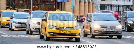 Mosocw, Russia - January, 26, 2020: the image of the taxi on Mosocw street