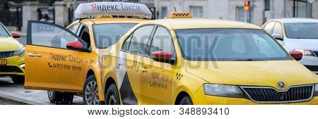 Mosocw, Russia - January, 26, 2020: the image of the taxi on Mosocw street