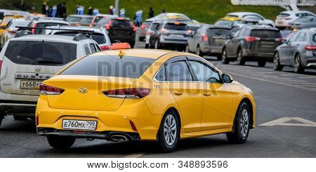 Mosocw, Russia - January, 26, 2020: the image of the taxi on Mosocw street