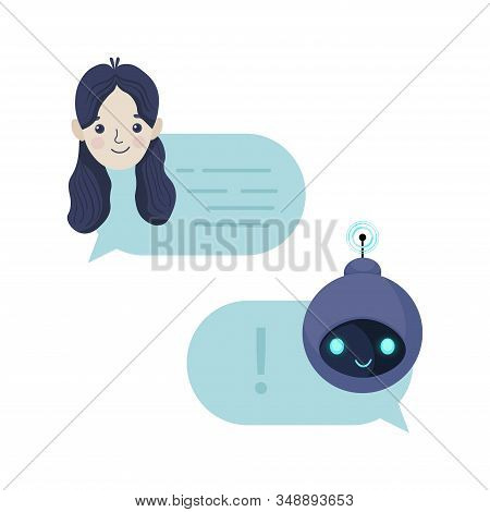 Chat Bot Robot Isolated On White. Customer Support Service. Online Consultation. Speak Bubble Chatti