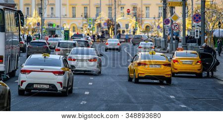 Mosocw, Russia - January, 26, 2020: the image of the taxi on Mosocw street