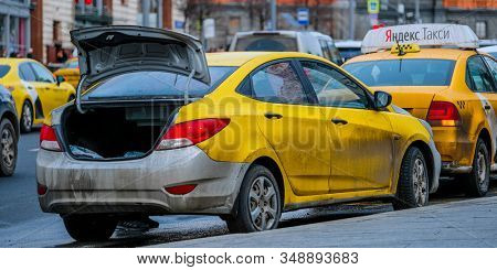 Mosocw, Russia - January, 26, 2020: the image of the taxi on Mosocw street