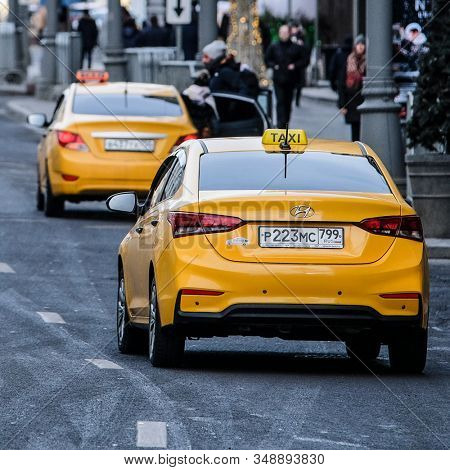 Mosocw, Russia - January, 26, 2020: the image of the taxi on Mosocw street