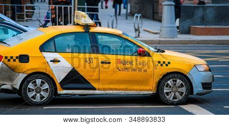 Mosocw, Russia - January, 26, 2020: the image of the taxi on Mosocw street