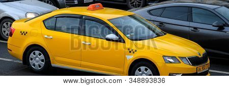 Mosocw, Russia - January, 26, 2020: the image of the taxi on Mosocw street