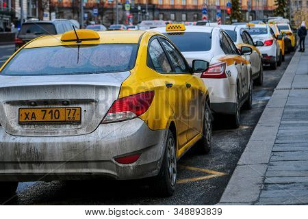 Mosocw, Russia - January, 26, 2020: the image of the taxi on Mosocw street