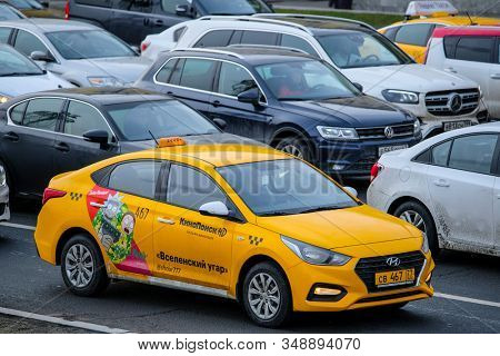 Mosocw, Russia - January, 26, 2020: the image of the taxi on Mosocw street