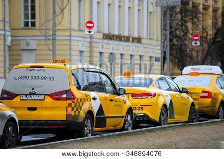 Mosocw, Russia - January, 26, 2020: the image of the taxi on Mosocw street