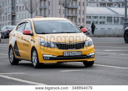 Mosocw, Russia - January, 26, 2020: the image of the taxi on Mosocw street