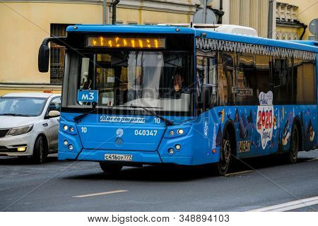 Moscow, Russia - January, 26, 2020: the image of a bus on Mosocw street